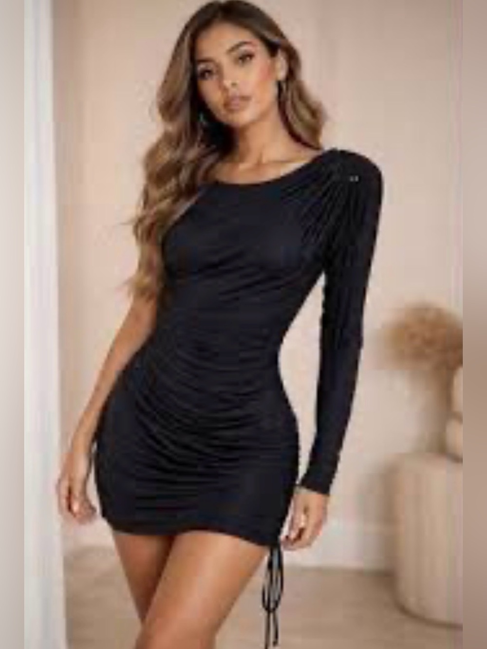 BCBGMaxAzria Black One-Shoulder Ruched Mini Dress NWT